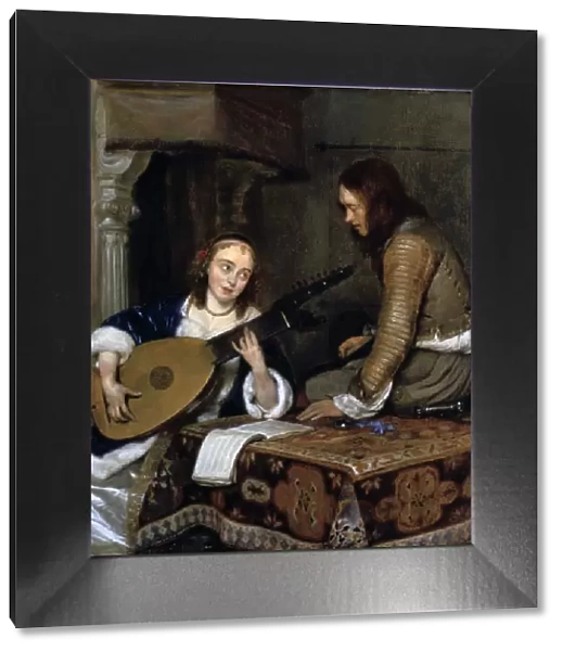 A Woman Playing the Theorbo-Lute and a Cavalier, c1658. Artist: Gerard Terborch II