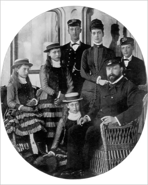 The Prince and Princess of Wales with their family on board the royal yacht, 19th century (1910)
