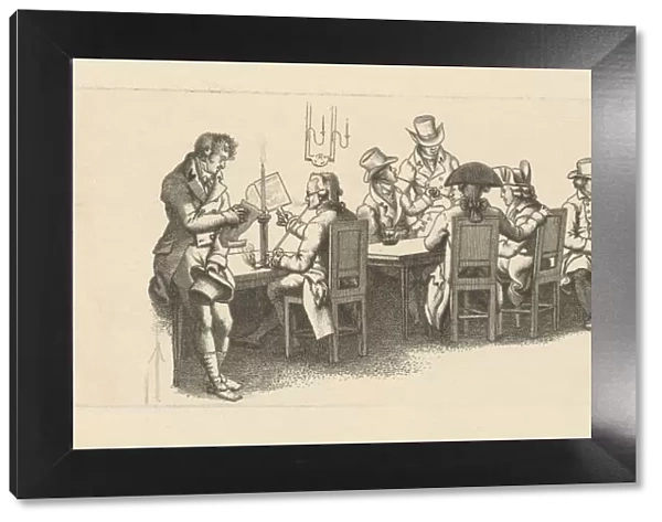 Men in a coffee house with a Billiard room, 1814. Artist: Marcus, Jacob Ernst (1774-1826)