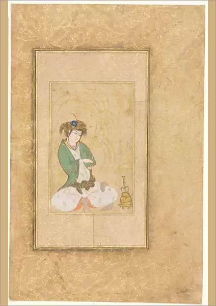 Youth Seated by a Willow; Single Page Illustration, c. 1600-1650. Creator: Muhammad Yusuf