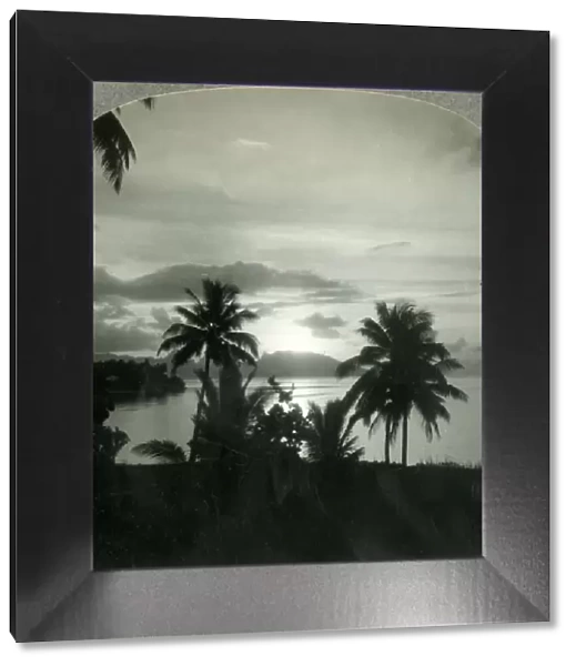 Sunset behind Moorea, Seen from Papeete, Island of Tahiti, c1930s. Creator: Unknown