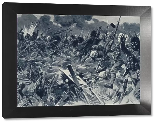 Hooded British Territorials charging the German Trenches at Loos, September 25th, 1915, 1916