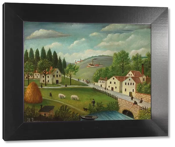 Pastoral landscape with stream, fisherman and strollers, ca 1877-1880. Creator: Rousseau