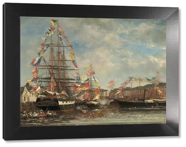 Festival in the Harbor of Honfleur, 1858. Creator: Eugene Louis Boudin