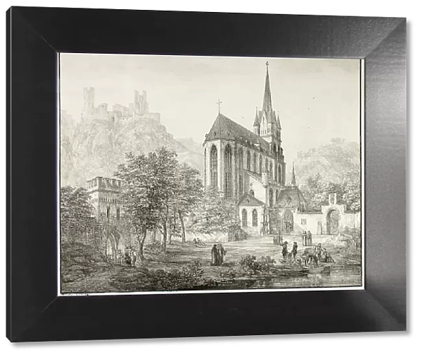 Collegiate Church of Our Lady, with Castle Schoenberg at Oberwesel on the Rhine, 1822. Creator: Domenico Quaglio II