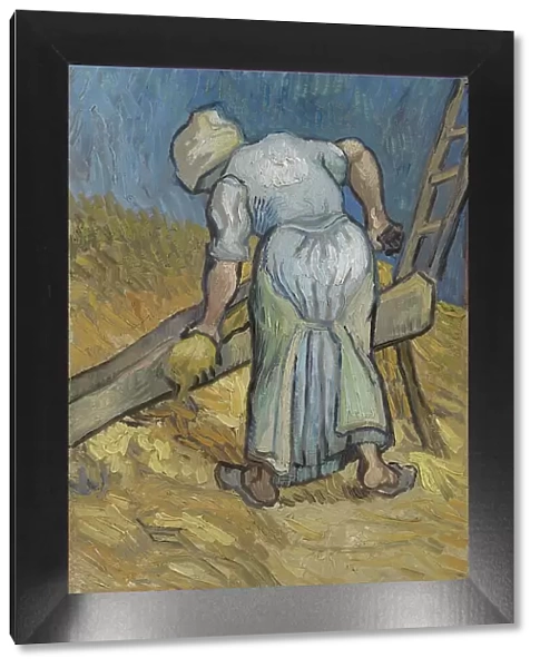 Peasant Woman Bruising Flax (after Millet), 1889. Creator: Gogh, Vincent, van (1853-1890)