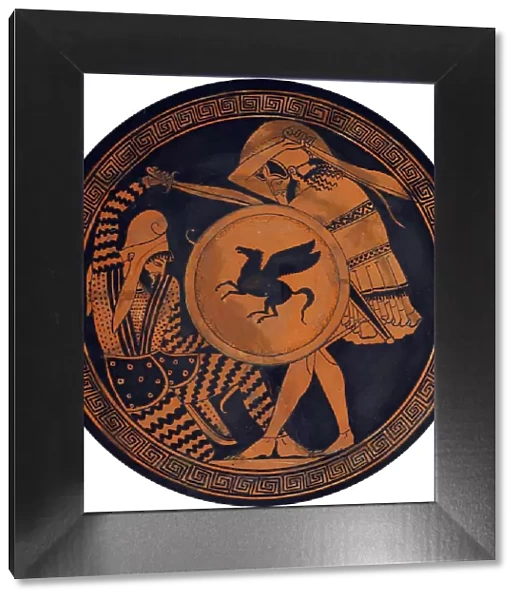 Greek hoplite fighting a Persian (Terracotta red-figure kylix), ca 470 BC. Creator: Ancient pottery, Attican Art