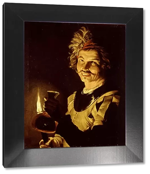 Man with burning candle and carafe of wine, 1640-1650. Creator: Stomer, Matthias (ca.1600-after 1650)