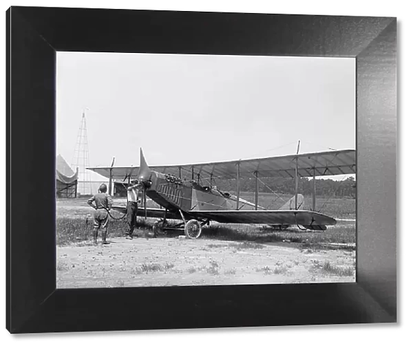 Langley Field, Va. - Curtis Jn4D Plane, with Olmstead Propeller And Ackerman Wheels, 1917. Creator: Harris & Ewing. Langley Field, Va. - Curtis Jn4D Plane, with Olmstead Propeller And Ackerman Wheels, 1917. Creator: Harris & Ewing
