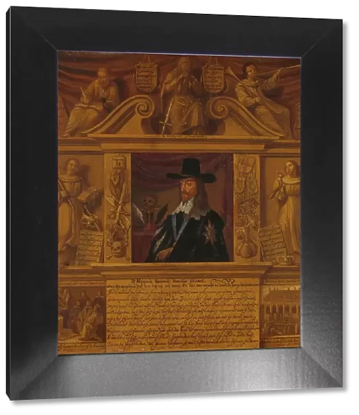 Portrait of Charles I, King of England, in a Frame with Allegorical Figures and Historical Represent Creator: Anon