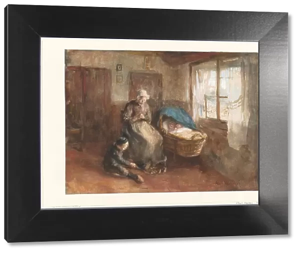 Interior with a woman by a cradle and a boy on the floor, c.1854-c.1914. Creator: Albert Neuhuys