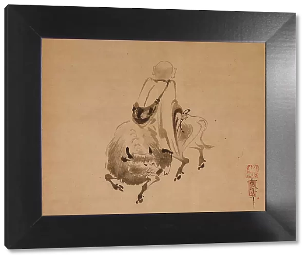 Monk Riding Backward on an Ox, 16th century. Creator: Sekkan