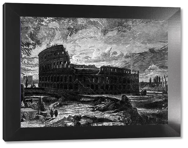 'The Coliseum, Rome', by F.L. Bridell in the Royal Academy Exhibition, 1860. Creator: Thomas Gilks. 'The Coliseum, Rome', by F.L. Bridell in the Royal Academy Exhibition, 1860. Creator: Thomas Gilks