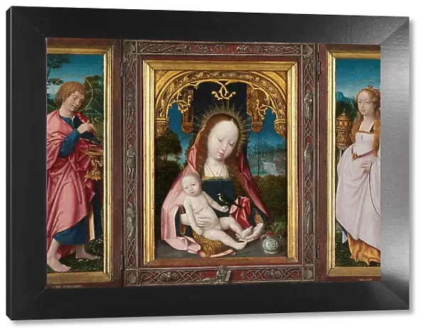 Triptych with Virgin and Child, Saint John the Evangelist (left wing) and Mary Magdalene (right wing Creator: Jan Provoost)