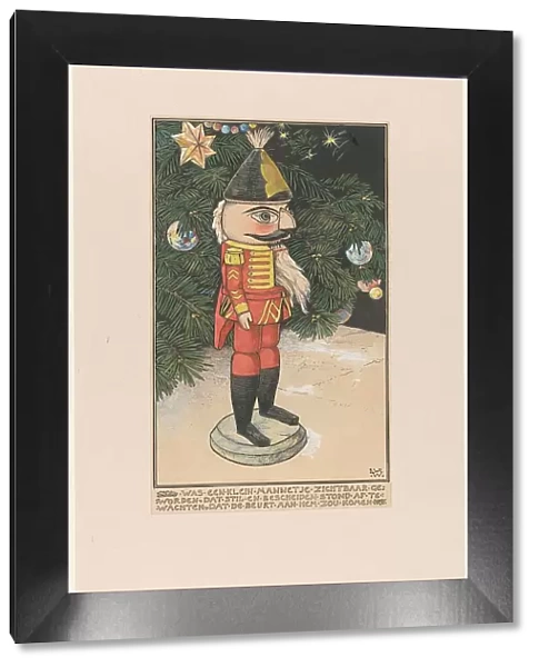 Nutcracker in hussar's uniform in front of a Christmas tree, 1898. Creator: Willem Wenckebach