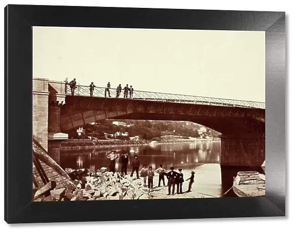 Bridge & Workers (Pont De La Mulatiere), Printed 1856 circa. Creator: Edouard Baldus. Bridge & Workers (Pont De La Mulatiere), Printed 1856 circa. Creator: Edouard Baldus