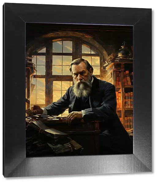 AI IMAGE - Portrait of Friedrich Engels studying, late 19th century, (2023). Creator: Heritage Images