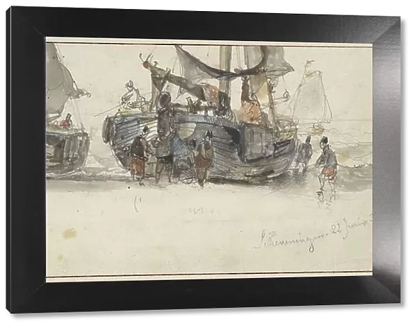Fishing boats on the beach of Scheveningen, 1839. Creator: Willem Roelofs