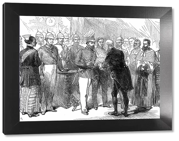 Mr. Layard presenting to the Prince of Wales the address of the Municipal Council... 1876. Creator: C. R