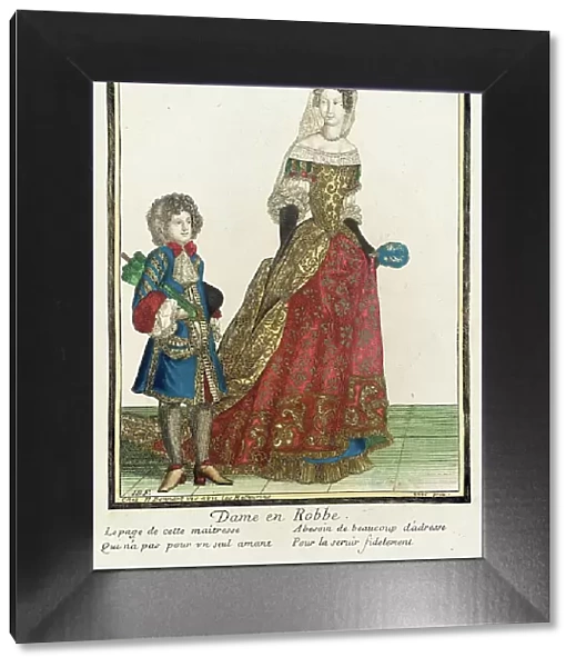 Recueil des modes de la cour de France, Dame en Robbe, Bound 1703-1704. Creators: Henri Bonnart, Jean-Baptiste Bonnart