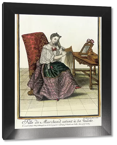 Recueil des modes de la cour de France, Fille de Marchand, estant à Sa Toilette, 1687. Creator: Nicolas Arnoult