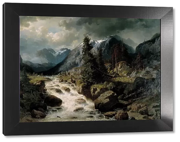 Landscape with Waterfall from the Canton of Uri, Switzerland, 1858. Creator: Johan Edvard Bergh