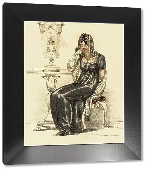 Fashion Plate (Evening Mourning Dress), 1810. Creator: Rudolph Ackermann