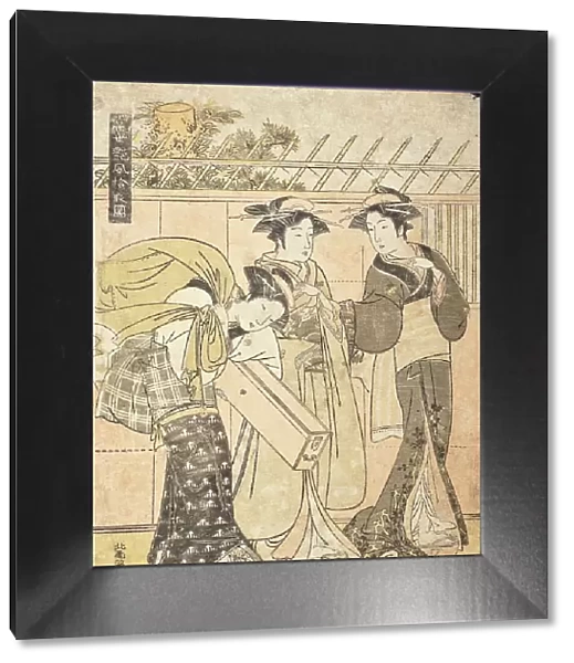 Geisha and Attendants by a Wharf in the Fukagawa district, c1780. Creator: Kitao Masanobu