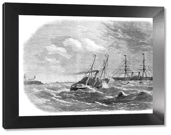 The Jackal tender and boats going to meet the American mail steamer at Roche's Point... 1864. Creator: Smyth