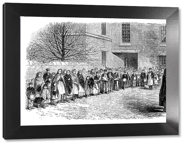The Cotton Famine: operatives waiting for their breakfast in Mr. Chapman's courtyard... 1862. Creator: Unknown