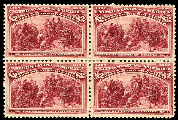 $2 Columbus in Chains block of four, 1893. Creator: Unknown