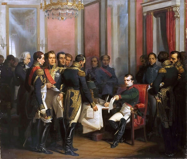 The Abdication of Napoleon at Fontainebleau on 11 April 1814. Artist: Bouchot, Francois (1800-1842)
