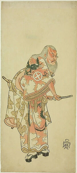 The Actor Otani Hiroemon III as Hige no Ikyu in the scene 'Sukeroku” in the play 'Hitok... c. 1764. Creator: Shunsho. The Actor Otani Hiroemon III as Hige no Ikyu in the scene 'Sukeroku” in the play 'Hitok... c. 1764