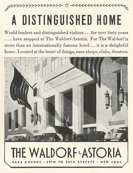 Advertisement for the Waldorf-Astoria Hotel in New York, 1934. Creator: Unknown