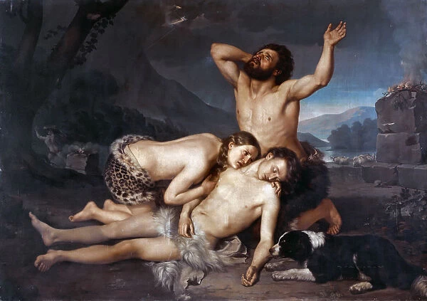 Adam and Eve mourn the death of Abel. Creator: Zatti, Carlo (1810-1899)