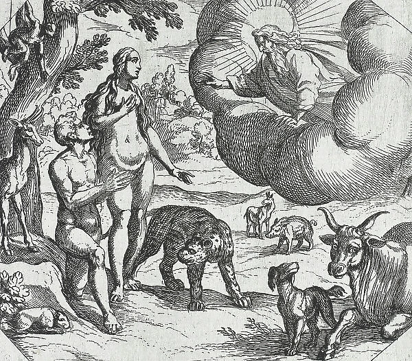 Adam and Eve Placed in the Garden of Eden, 16th century. Creator: Antonio Tempesta