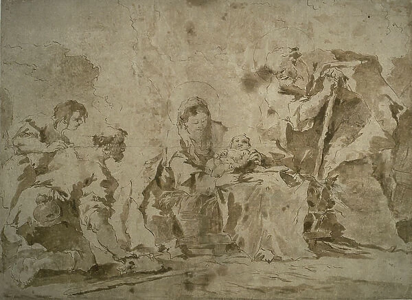 Adoration of the Shepherds (recto); Three Sketches: Buildings by Canal with... (verso), c.1770. Creator: Francesco Guardi
