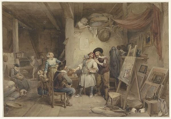 Adriaen Brouwer with his student J. van Craesbeek, 1838. Creator: Jean-Baptiste Madou
