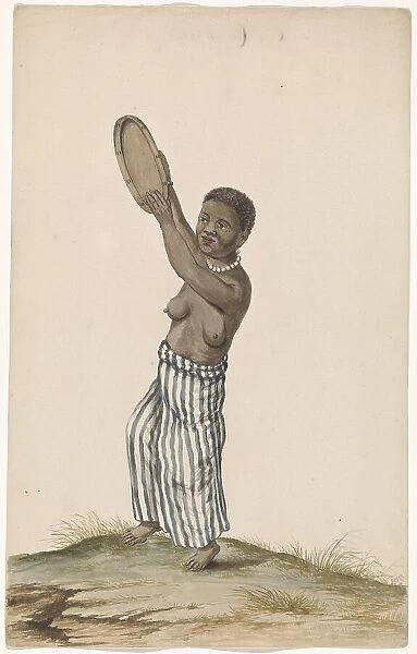 African woman with hand drum, c.1675-c.1725. Creator: Anon