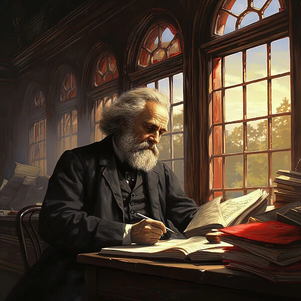 AI IMAGE - Portrait of Karl Marx studying, 1870s, (2023). Creator: Heritage Images