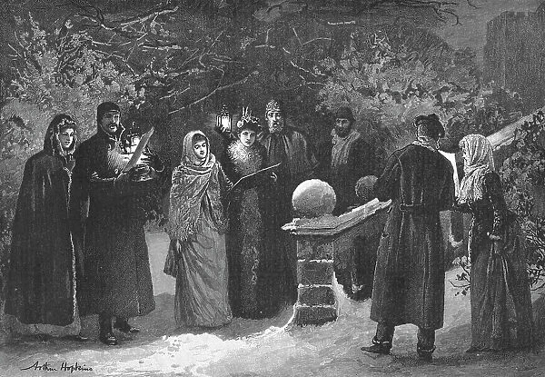 Amateur Wait's' - A Country House Party Serenading Their Friends on Christmas Eve, 1891. Creator: Unknown. Amateur Wait's' - A Country House Party Serenading Their Friends on Christmas Eve, 1891. Creator: Unknown