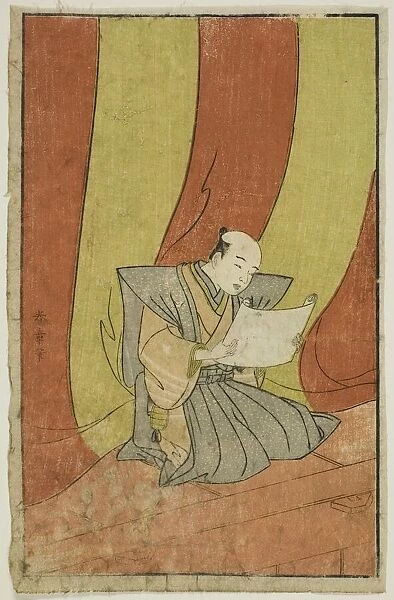 The Announcement, page from 'A Picture Book of Stage Fans (Ehon butai ogi)', Japan, 1770. Creator: Shunsho. The Announcement, page from 'A Picture Book of Stage Fans (Ehon butai ogi)', Japan, 1770. Creator: Shunsho