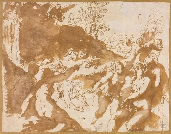 Apollo and the Muses Awakened by the Call of Fame, 1590s. Creator: Jacopo Palma il Giovane