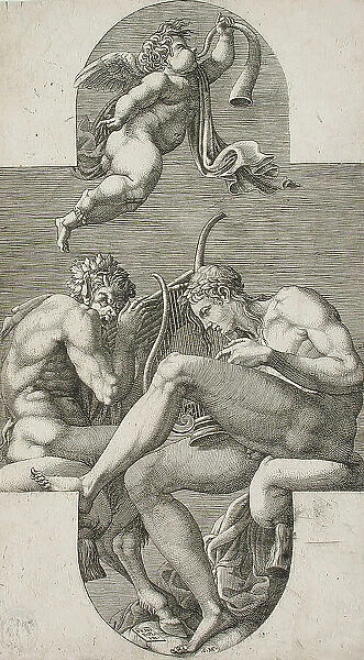 Apollo, Pan and a Putto Blowing a Horn, 1560s. Creator: Giorgio Ghisi
