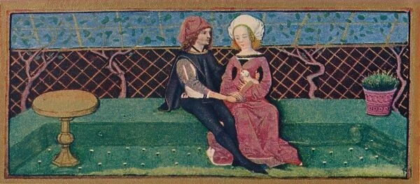 April - lovers in a garden, 15th century, (1939). Creator: Robinet Testard