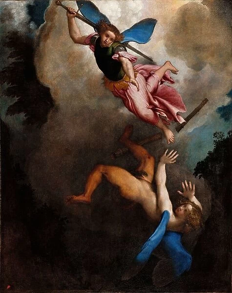 The Archangel Michael kills Satan, c.1545. Creator: Lotto, Lorenzo (1480-1556)