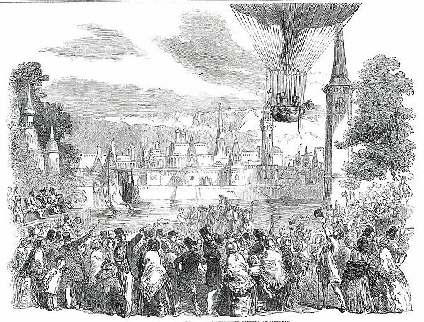 Ascent of the Nassau Balloon, from Vauxhall Gardens, on Saturday, 1850. Creator: Unknown
