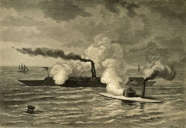 Attack of the Monitor on the Merrimack, (1878). Creator: Albert Bobbett