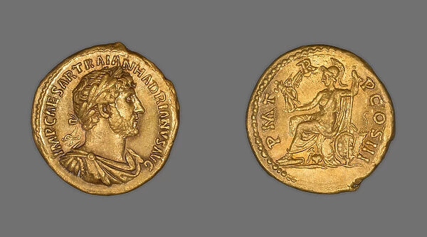 Aureus (Coin) Portraying Emperor Hadrian, 120-123, issued by Hadrian. Creator: Unknown