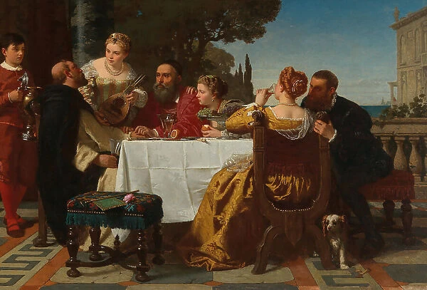 A Banquet - Sebastiano del Piombo and Jacopo Strada visits Titian in Venice, 1862. Creator: Kraus, Friedrich (1826-1894)